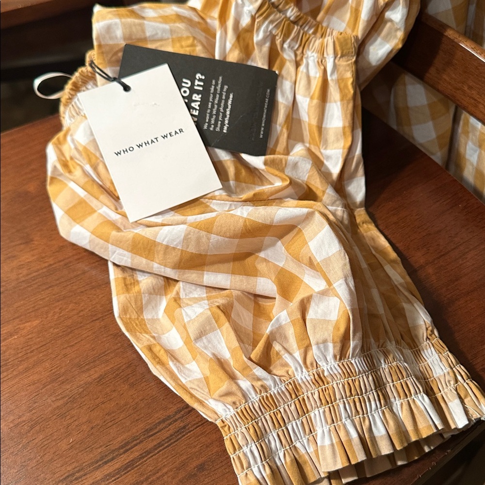 Who What Were Gingham One-Shoulder Maxi Dress in Mustard and White Size L New - Picture 4 of 4
